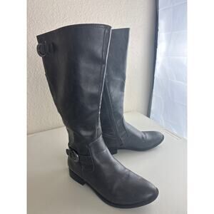 LifeStride Gray Faux Leather Tall Riding Boots | Size 9 Wide Calf | Side Zip